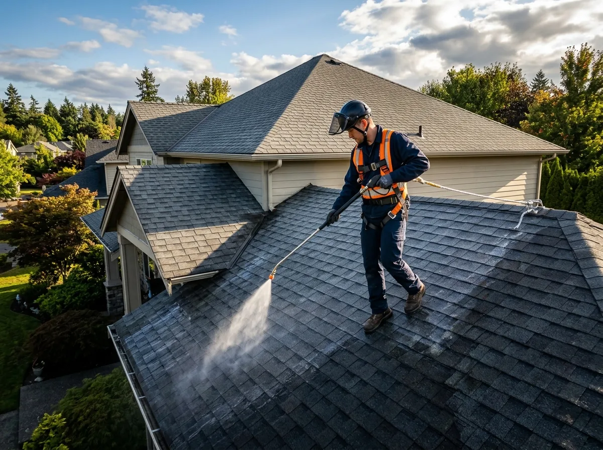 Professional applying biocide treatment